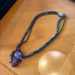 Elegant Black Pearl Necklace with Purple Pendant